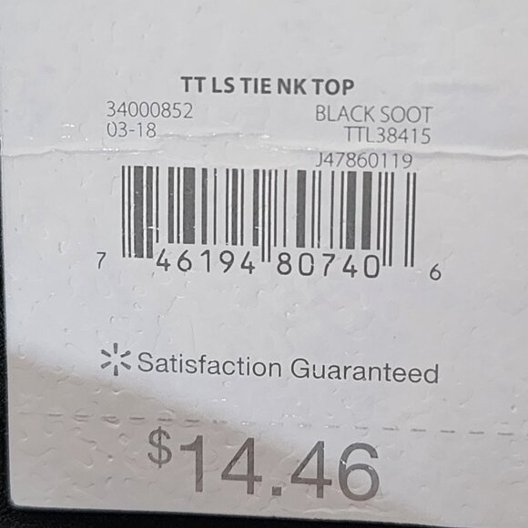 Time and Tru Black Soot Long Sleeve Tie Neck Polyester Relaxed Fit Button Up Top - Picture 15 of 16